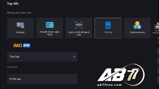 gửi tiền ab77 thẻ cào
